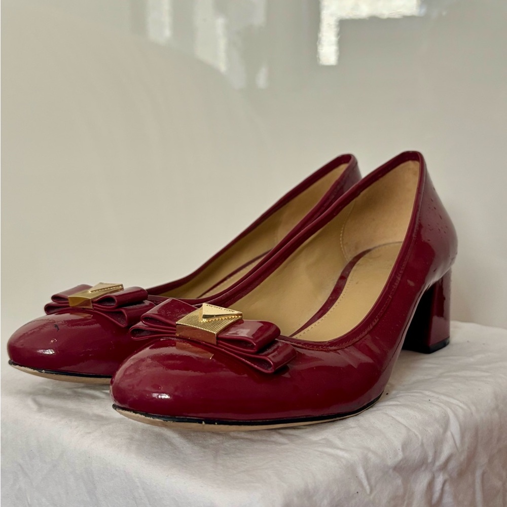 Michael Kors Burgundy Heels with Bow Accent
